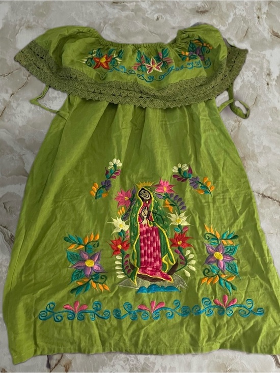 Dresses & Skirts - Virgin Mary Green Embroidered Women Dress with Floral